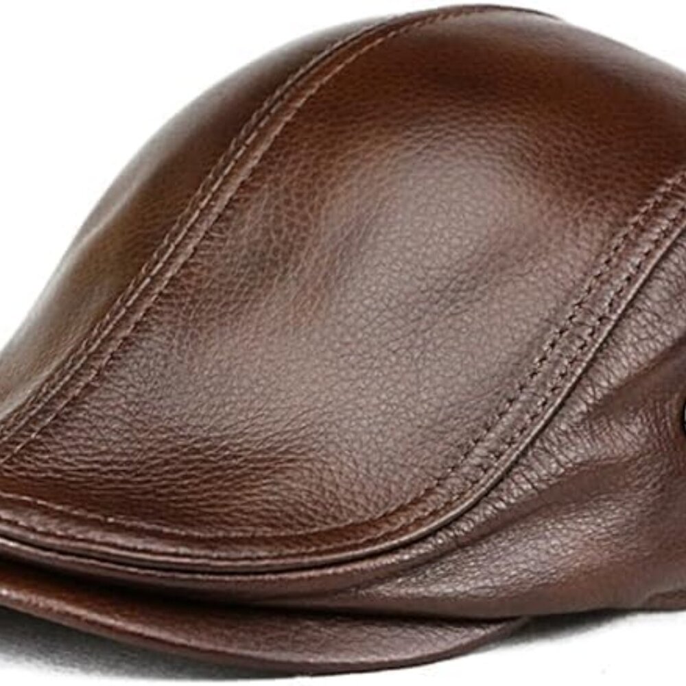 Men's Adjustable Newsboy Hat Beret Hat Driving Hunting Fishing Hat Genuine Leath